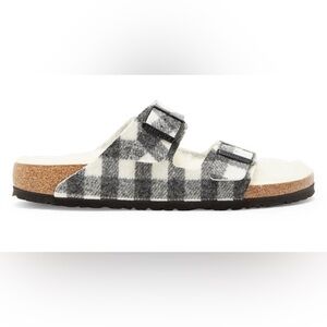 Birkenstock Arizona Plaid Shearling Suede Footbed Sandals